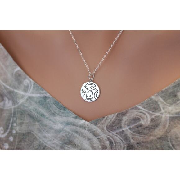 Sterling Silver Beach Charm - Toes in the Sand Charm Necklace - Picture 4 of 4